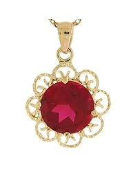 14k Gold 9mm Synthetic Ruby July Birthstone Filigree Charm Pendant