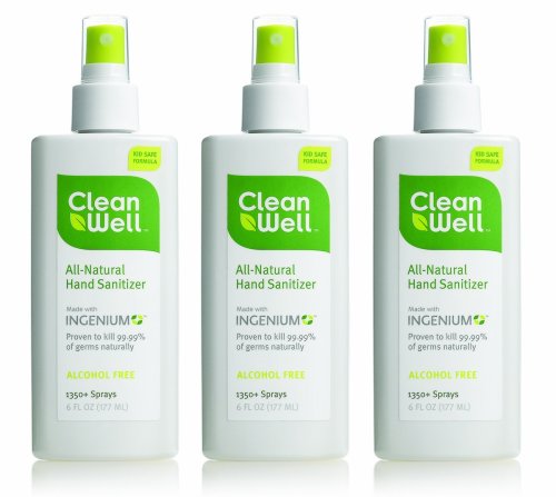 Cleanwell Natural Hand Sanitzer, 6-Ounce Spray Bottles (Pack of 3)