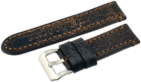 Italian Design Rugged Diver Style 24 mm Thick Brown Genuine Leather Replacement Band Strap With Heavy Stainless Steel Buckle