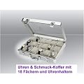 SAFE UHRENKOFFER DIAMANT Nr. 266-G ALU MIT 18 GRAUEN F�CHERN UND HERAUSNEHMBAREN 18 x UHRENHALTERN & SCHMUCKHALTERN F�R UHREN - TASCHENUHREN - ARMBANDUHREN - SCHMUCK - KETTEN USW.- MIT TRANSPARENTER ABDECKUNG MIT 2 SCHL��ERN ABSCHLIE�BAR