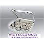 SAFE UHRENKOFFER DIAMANT Nr. 266-G ALU MIT 18 GRAUEN F�CHERN UND HERAUSNEHMBAREN 18 x UHRENHALTERN & SCHMUCKHALTERN F�R UHREN - TASCHENUHREN - ARMBANDUHREN - SCHMUCK - KETTEN USW.- MIT TRANSPARENTER ABDECKUNG MIT 2 SCHL��ERN ABSCHLIE�BAR