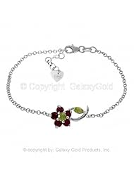 Single Flower Bracelet with Rubies and Peridots in 14k White Gold