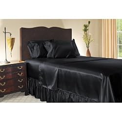 Luxury Full Size Satin Flat Sheet - Black