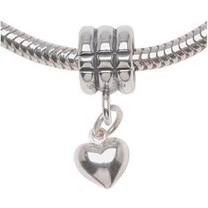 Sterling Silver Fancy Puff Heart Charm Bead - Fits Pandora - 8mm