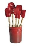 Le Creuset BB20017-67 7-Piece Silicone Spatula Set with Crock, Red