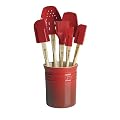 Le Creuset BB20017-67 7-Piece Silicone Spatula Set with Crock, Red