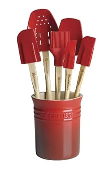Le Creuset BB20017-67 7-Piece Silicone Spatula Set with Crock Red