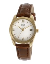 Relic Brown Crocodile Leather Band White Dial Womens Watch PR6165