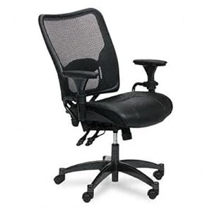 Office Star Space Air Grid Series Deluxe Leather Chair Gunmetal GY Finish Black