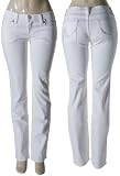 BISOU DEVE Straight Leg Rhinestone Denim Jeans (White)