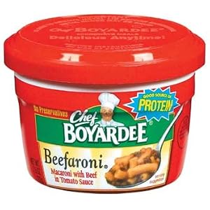 Chef boyardee beefaroni tomatoes (Water tomato puree), Water, enriched macaroni (semolina, niacin, iron, thiamine mononitrate (064144047024)