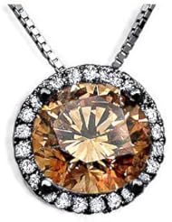 1.0ct Brown Round Diamond Solitaire Necklace Pendant 18k Black Gold