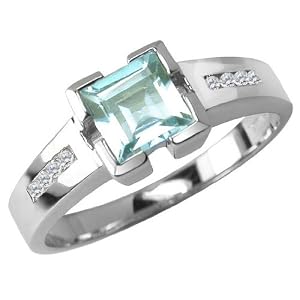 Aquamarine Ring with Diamonds in 10K White Gold by MyJewelryBox.com