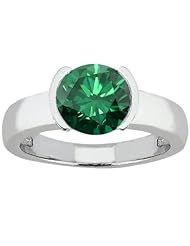 0.80 Ct Round Green SI1/SI2 Diamond 18K White Gold Ring