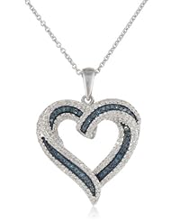 Sterling Silver Blue and White Diamond Heart Pendant Necklace (1/2 cttw, I-J Color, I2-I3 Clarity), 18"