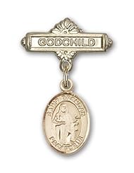 Gold Filled Baby Badge with St. Brendan the Navigator Charm and Godchild Badge Pin