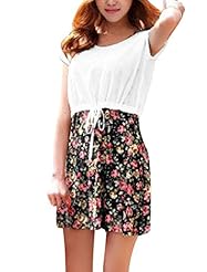 Summer Chiffon Floral Print Sheer Round Neck Dolman Sleeveless  Dress