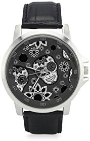Thanksgiving Day Gifts Sugar Skull Dia De Los Muertos Black Leather Strap Watch