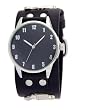 Men's Black Dial Biker Watch With Black Wide Leather Cuff Band With Guns # US-W2562