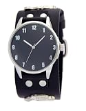 Men's Black Dial Biker Watch With Black Wide Leather Cuff Band With Guns # US-W2562