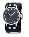 Men's Black Dial Biker Watch With Black Wide Leather Cuff Band With Guns # US-W2562