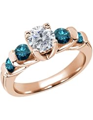 1.88 Ct Round H/I and Blue Diamond 18K Rose Gold Ring