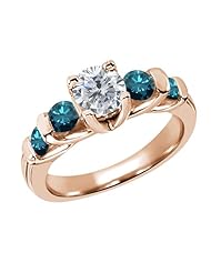 1.88 Ct Round H/I and Blue Diamond 18K Rose Gold Ring