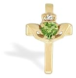 14K Yellow Gold Genuine Heart Peridot and Diamond Celtic Claddagh Pendant