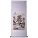 Handmade Asian Wall Art Scroll Painting On Textured White Brocade - Mountain Lake Fishing