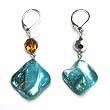 Turquoise Color Shell and Brown Crystal Drop Earrings Fashion Jewelry