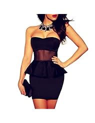 Sexy Cotton/Polyester Summer Mesh Peplum Lace Sheer Beaded Bodycon Dress/Mini Dress 