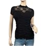 Black Ruched Lace Accent Short Sleeve Plus Size Top