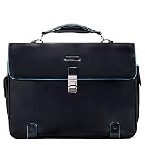 Piquadro Brief Case with 2 Gussets In Leather, Dark Blue, One Size
