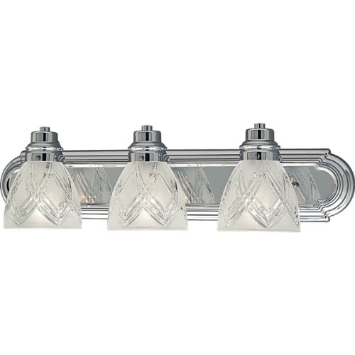 Best Price Progress Lighting P3044-15 3-Light Bracket with Partially-Etched Crystal Clear Cut Glass, Polished Chrome