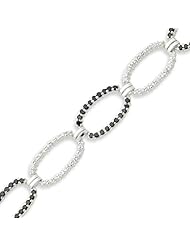 Sterling Silver Black & Clear CZ Bracelet - 8 Inch