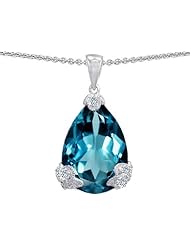 Original Star K (tm) Large 11x17 Pear Shape Simulated Blue Topaz Designer Pendant in .925 Sterling Silver