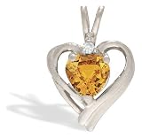 14K White Gold Genuine Heart Citrine and Diamond Pendant
