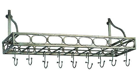 Old Dutch Heavy Gauge Steel Wall Mount Bookshelf Pot Rack with Grid Antique Pewter