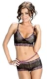 Sheer embroidered soft cup triangle bra with adjustable bra straps and matching boyshort panty - Sensual Mystique