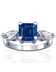 Platinum Emerald Cut Blue Sapphire Three Stone Ring