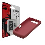 Kingston 4GB microSDHC Class 4 Memory Card with SD Adapter and Dark Red Silicone Skin Case for Blackberry Storm2 9550 9520
