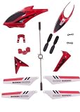Full Replacement Parts Set for Syma S107 RC Helicopter, Syma Head Cover S107G-01, Syma Main Blades S107G-02, Syma Tail Decorations S107G-03, Syma Connect Buckle x2 S107g-04, Syma Balance Bar S107G-05, Syma Tail Blade S107G-06 -Red set