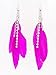New Pair of Hot Pink (Fuscia) Three Feather Earrings with Rinestones