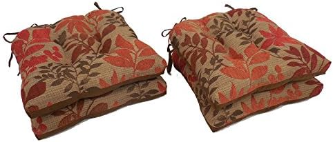 Arlee 17 x 16 in. Reversible Bristol Chenille Leaf Jacquard Chair Pads with Tie Backs - Set of 4