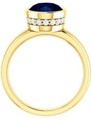 14K Yellow Gold 10.00x8.00mm Oval Cut Chatham Created Sapphire and Diamond Ring -- LIFETIME WARRANTY