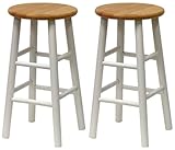Set of 2 White & Natural Finish 24" Bar Stools