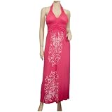Plus Size Pink Embroidery Print Maxi Halter Neck Cocktail Dress