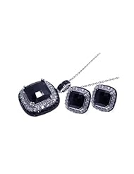 Nickel Free Sterling Silver Pendant & Earring Sets Square Black CZ Set