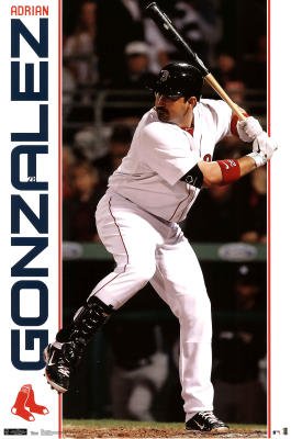 Professionally Framed Boston Red Sox Adrian Gonzalez Sports Poster Print - 22x34 with RichAndFramous Black Wood Frame
