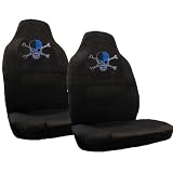 Blue Skull w/ Crossbones Gem Crystals Studded Rhinestone Car Truck SUV Bucket Seat Covers - Pair